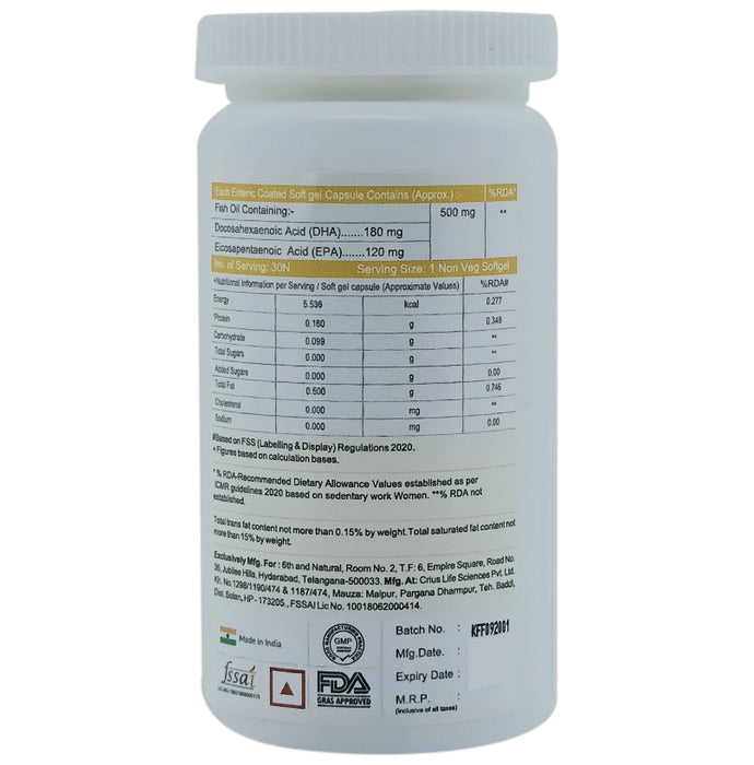 6th and Natural Essential Omega 3 Fish Oil Softgel Capsule