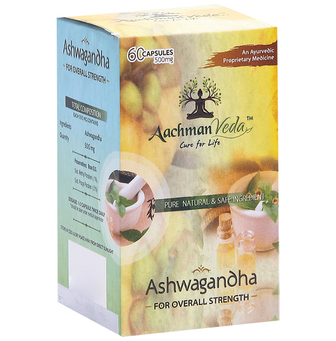 Aachman Veda Ashwagandha Capsule 500mg for Overall Strength (60 Each) - Classic Derma