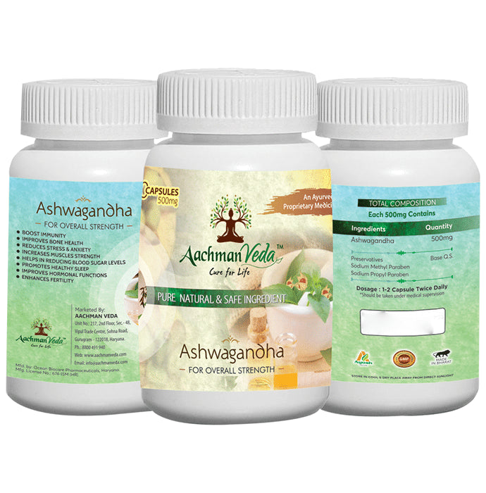 Aachman Veda Ashwagandha Capsule 500mg for Overall Strength (60 Each)