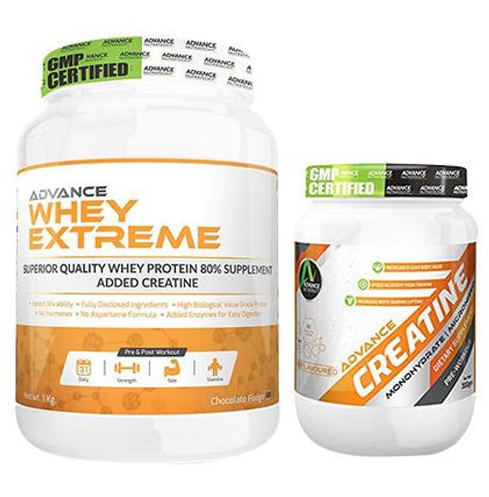 Advance Nutratech Combo Pack of Whey Extreme Protein Chocolate 1kg and Advance Creatine Unflavored 300gm - Classic Derma