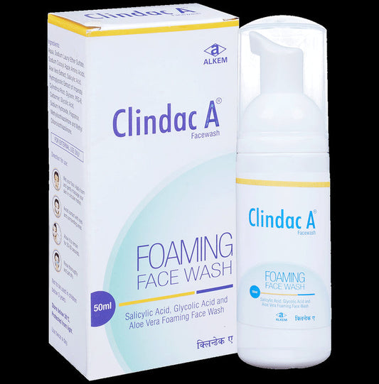 Clindac A Foaming Face Wash with Aloe Vera, Salicylic & Glycolic Acid | For Acne Prone, Dry Skin - Classic Derma