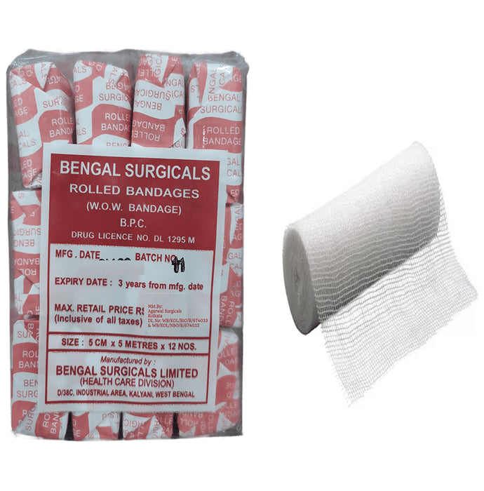 Absorbent Cotton Medical Gauze Roll Bandage (12 Each) 5cm x 5m - Classic Derma