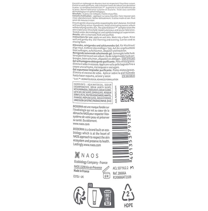 Bioderma Sebium Moussant Purifying Cleansing Foaming Gel