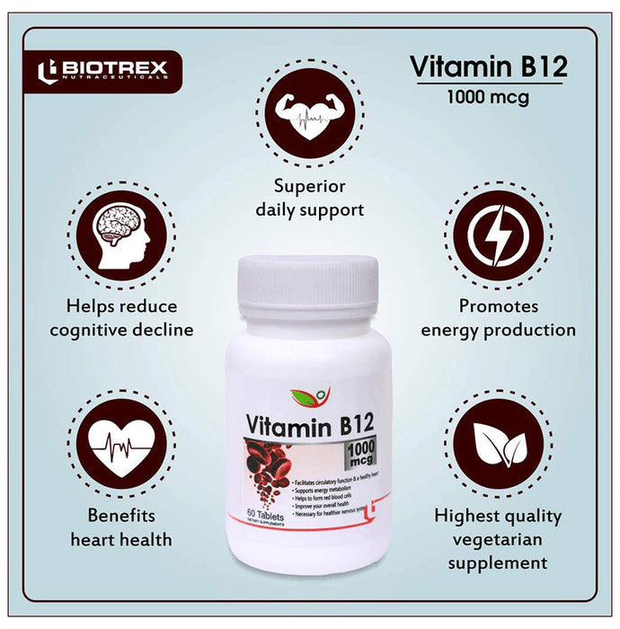 Biotrex Vitamin B12 1000mcg for Healthy Heart, Energy & Nervous System Support | Tablet