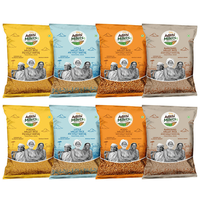 Adithi Millets Combo Pack of 2 Foxtail ,2 Little,2 Kodo ,2 Barniyard (500gm Each) - Classic Derma