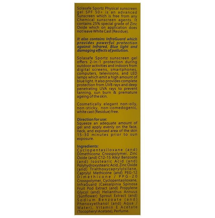 Solasafe Sportz Physical Sunscreen Gel SPF 50+
