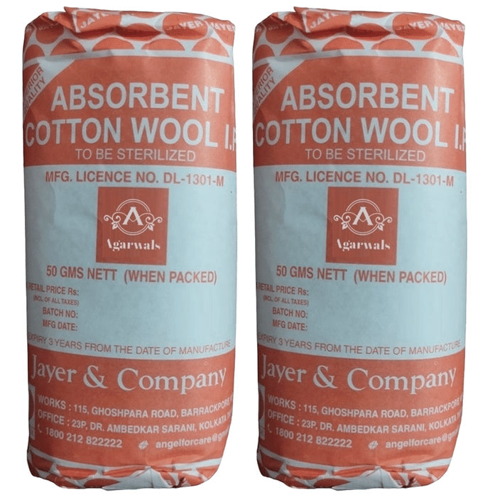 Agarwals Jayer Absorbent Surgical Cotton Wool IP (50gm Each) - Classic Derma
