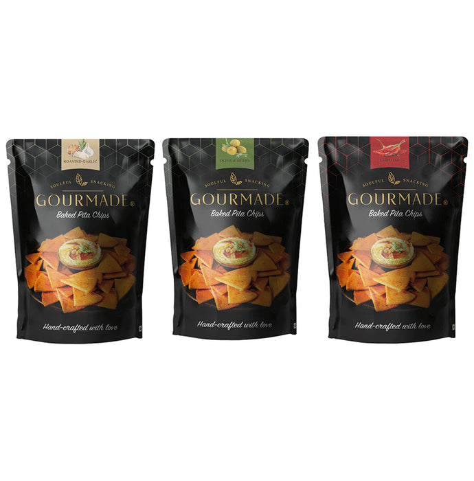 ?Gourmade Soulful Snacking Combo Pack of Pita Chips Chipotle, Roasted Garlic, Olive & Herbs (125gm Each) - Classic Derma