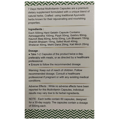 7Days Whole Food Multi-Vitamin Veg Capsule for Men & Women