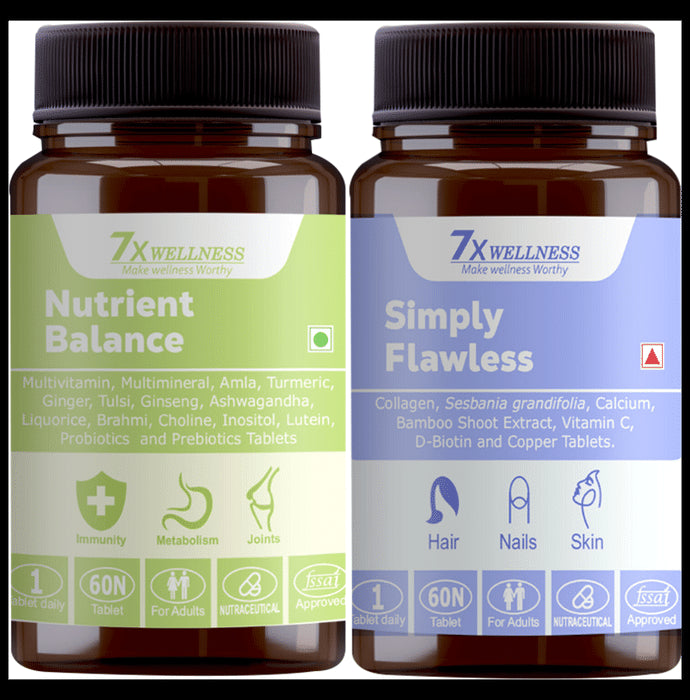 7X Wellness Combo Pack of Nutrient Balance & Simply Flawless Tablet (60 Each) - Classic Derma