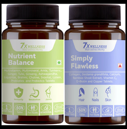 7X Wellness Combo Pack of Nutrient Balance & Simply Flawless Tablet (60 Each) - Classic Derma
