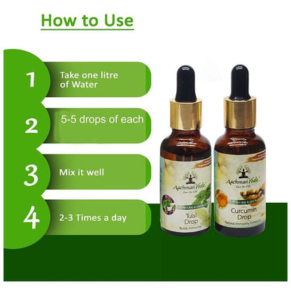 Aachman Veda Builds Immunity Tulsi Drop & Immunity Enhancer Curcumin Drop (30ml Each)