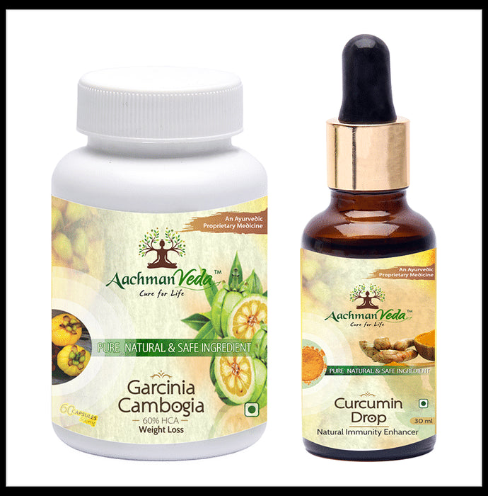 Aachman Veda Garcinia Cambogia Capsule with Aachman Veda Curcumin Drop 30ml Free - Classic Derma