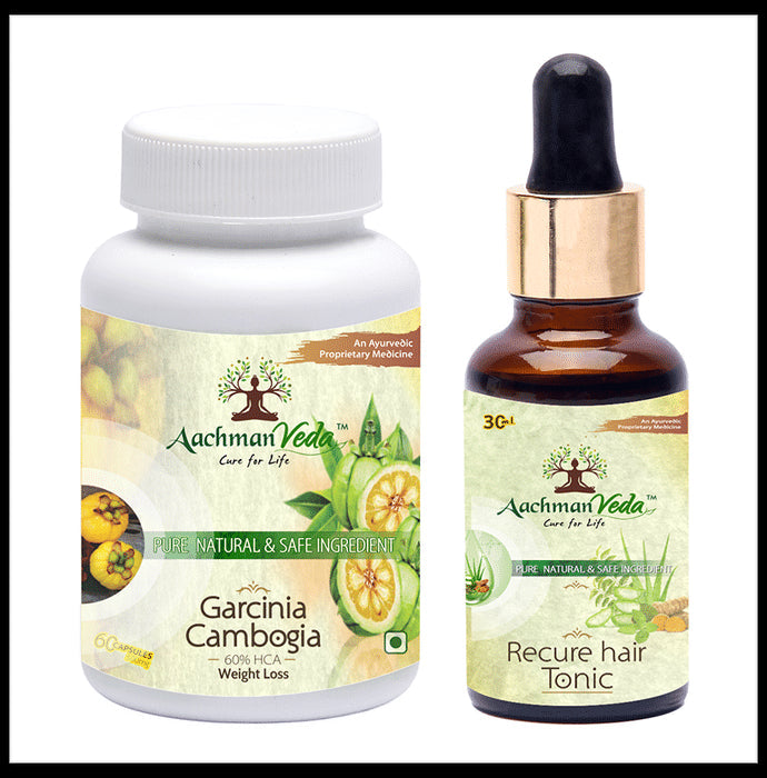 Aachman Veda Garcinia Cambogia Capsule with Aachman Veda Recure Hair Tonic 30ml Free - Classic Derma