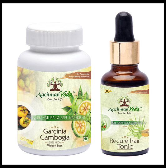Aachman Veda Garcinia Cambogia Capsule with Aachman Veda Recure Hair Tonic 30ml Free - Classic Derma