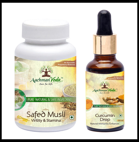 Aachman Veda Safed Musli Virility & Stamina Capsule with Aachman Veda Curcumin Drop 30ml Free - Classic Derma