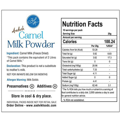 Aadvik Camel Milk Powder Sachet (20gm Each) Freeze Dried