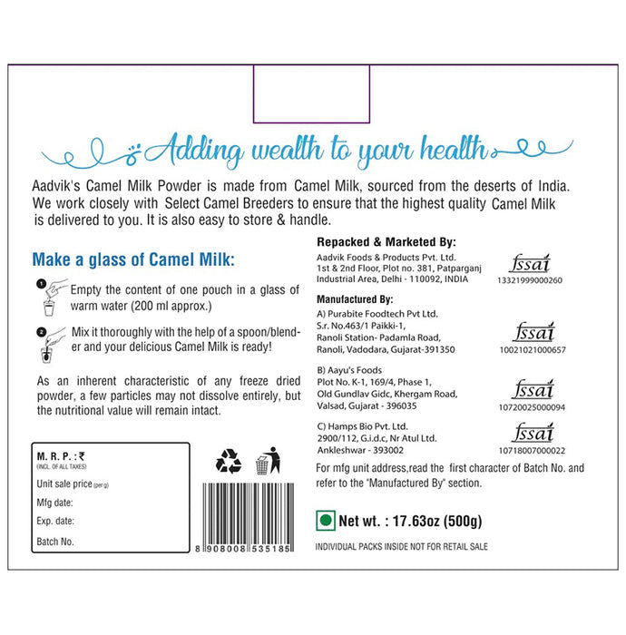 Aadvik Camel Milk Powder Sachet (20gm Each) Freeze Dried