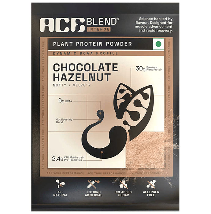 Ace Blend Intense 30g Vegan Plant Protein Powder with BCAA Chocolate Hazelnut - Classic Derma
