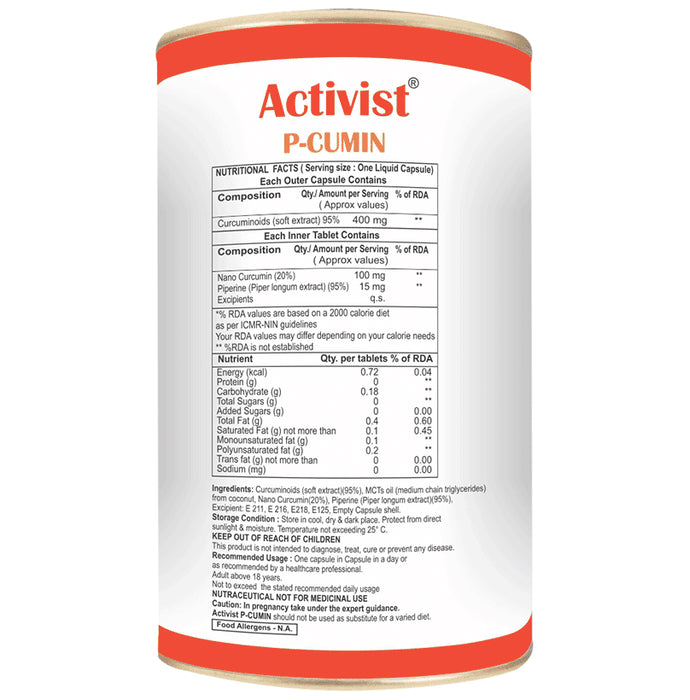 Activist P-Cumin Piperine Capsule In Curcumin Oil Capsule