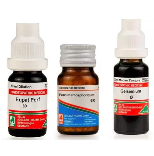 ADEL Fever Care Combo (Eupatorium Perfoliatum Dilution + Ferrum Phosphoricum Biochemic Tablet +Gelsemium Mother Tincture) - Classic Derma