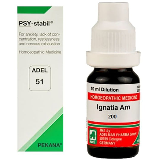 ADEL Mind Care Combo Pack of ADEL 51 Psy-Stabil Drop 20ml & Ignatia Amara Dilution 200 CH 10ml - Classic Derma