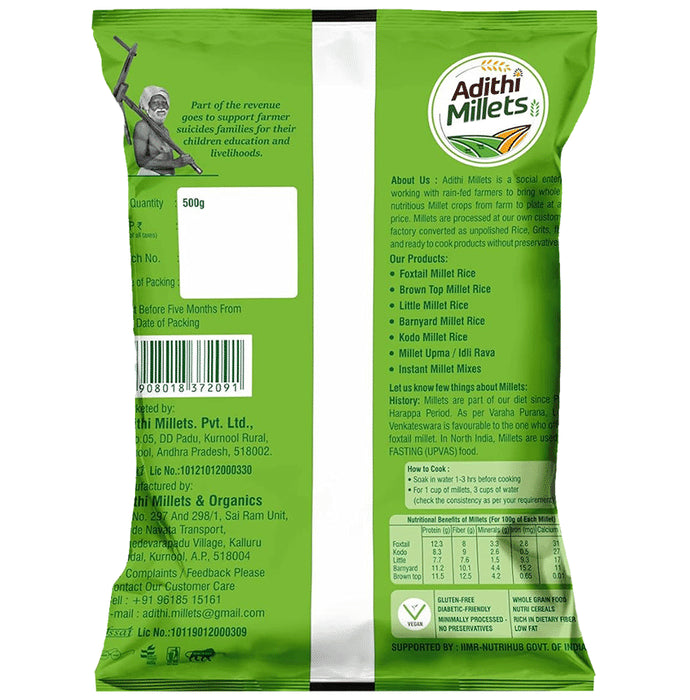Adithi Millets Combo Pack of BrownTop Millet Rice , Barnyard Millet Rice & Foxtail Millet Rice (500gm Each)