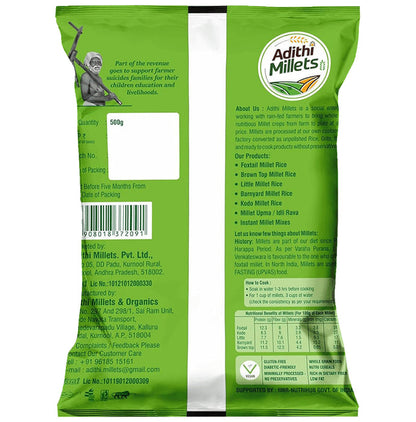 Adithi Millets Combo Pack of BrownTop Millet Rice , Barnyard Millet Rice & Foxtail Millet Rice (500gm Each)