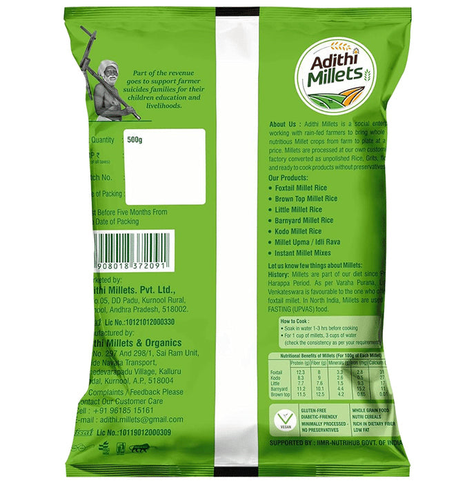 Adithi Millets Combo Pack of BrownTop Millet Rice , Barnyard Millet Rice , Foxtail Millet Rice , Little Millet Rice & Kodo Millets Rice (1kg Each)