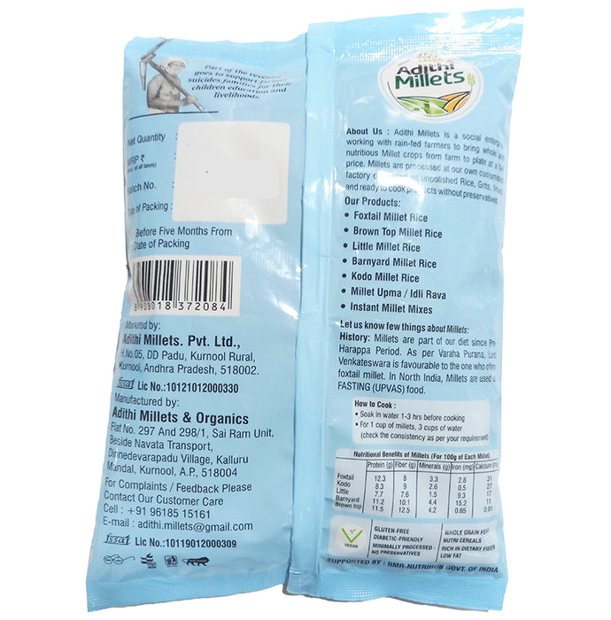 Adithi Millets Combo Pack of BrownTop Millet Rice , Barnyard Millet Rice , Foxtail Millet Rice , Little Millet Rice & Kodo Millets Rice (500gm Each)