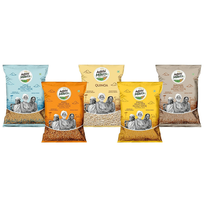 Adithi Millets Combo Pack of Millet Rice Quinoa, Foxtail, Little, Kodo, Barnyard (500gm Each) - Classic Derma