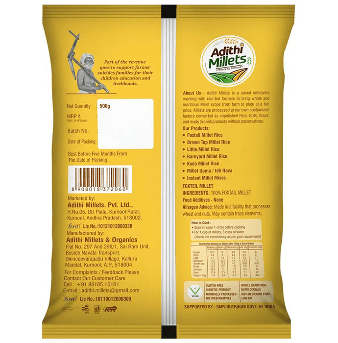Adithi Millets Combo Pack of Millet Rice Quinoa, Foxtail, Little, Kodo, Barnyard (500gm Each)