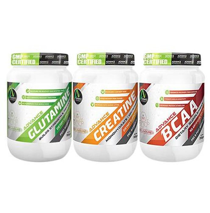 Advance Nutratech Combo Pack of Creatine 300gm, Glutamine 300gm & BCAA 200gm (Each Unflavored) - Classic Derma