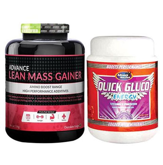 Advance Nutratech Combo Pack of Lean Mass Gainer Chocolate 3kg and Quick Gluco Energy Orange 1kg - Classic Derma