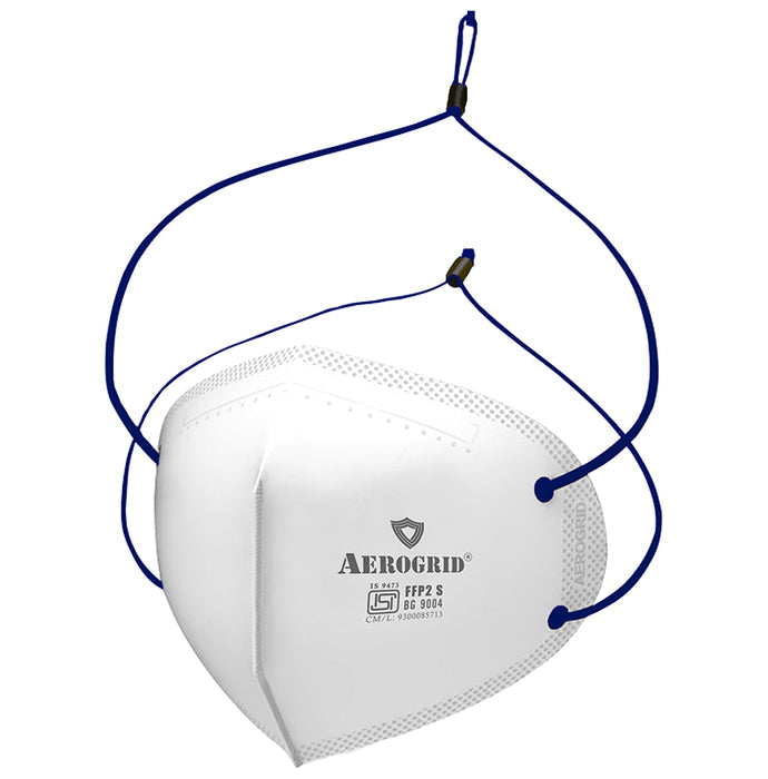 Aerogrid FFP2 BIS Certified 5 Layer N95 Mask White with Adjustable Blue Head Loop - Classic Derma
