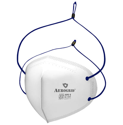 Aerogrid FFP2 BIS Certified 5 Layer N95 Mask White with Adjustable Blue Head Loop - Classic Derma