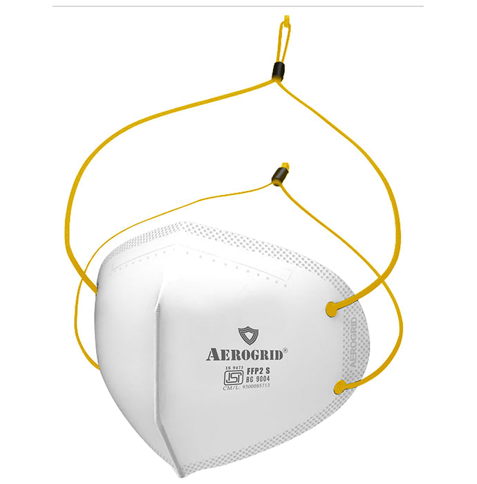Aerogrid FFP2 BIS Certified 5 Layer N95 Mask White with Adjustable Yellow Head Loop - Classic Derma