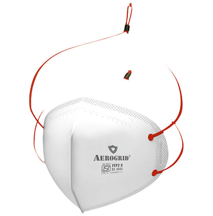 Aerogrid FFP2 Premium 6 Layer N95 Mask White with Adjustable Red Head loop - Classic Derma