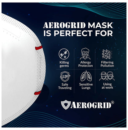 Aerogrid FFP2 Premium 6 Layer N95 Mask White with Adjustable Red Head loop
