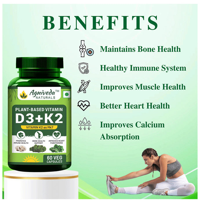 Agniveda Naturals Plant-Based D3+K2 Veg Capsules