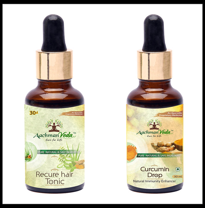 Aachman Veda Curcumin Drop with Aachman Veda Recure Hair Tonic 30ml Free - Classic Derma