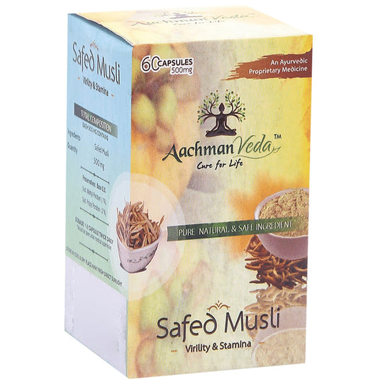 Aachman Veda Safed Musli Virility & Stamina Capsule 500mg (60 Each) - Classic Derma