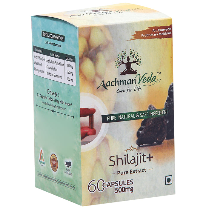 Aachman Veda Shilajit+ Pure Extract Ashwagandha with Safed Musli Capsule (60 Each) - Classic Derma