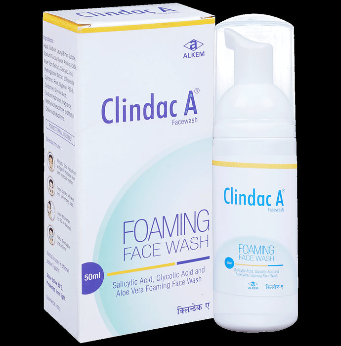 Clindac A Foaming Face Wash with Aloe Vera, Salicylic & Glycolic Acid | For Acne Prone, Dry Skin - Classic Derma