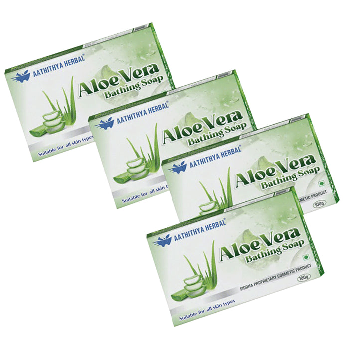 Aathithya Herbal Aloe Vera Bathing Soap (100gm Each) - Classic Derma