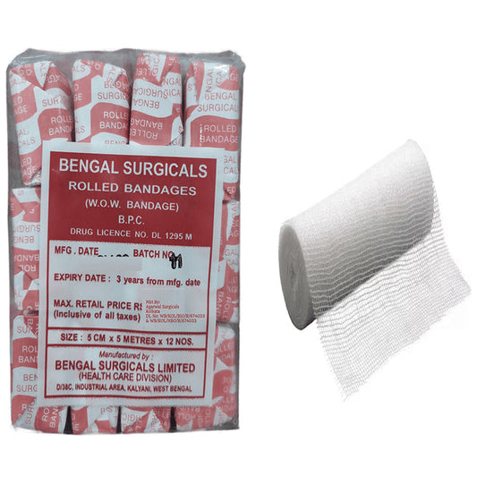 Absorbent Cotton Medical Gauze Roll Bandage (12 Each) 5cm x 5m - Classic Derma