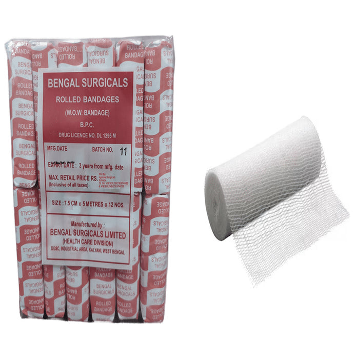 Absorbent Cotton Medical Gauze Roll Bandage (12 Each) 7.5cm x 5m - Classic Derma