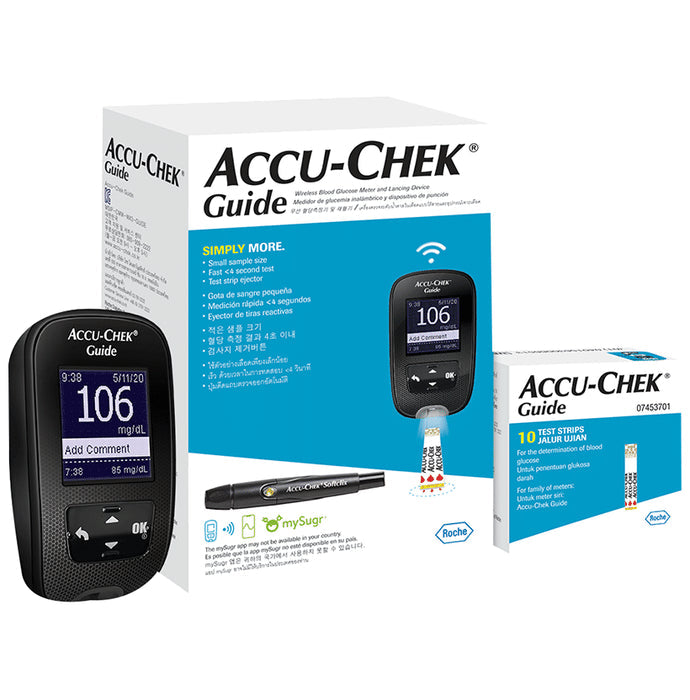 Accu-Chek Guide Wireless Blood Glucose Monitoring System Glucometer with 10 Test Strips Free | Diabetes Monitoring Devices | Blood Glucose Monitors - Classic Derma