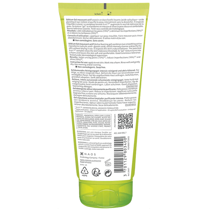 Bioderma Sebium Gel Moussant Actif cleanser with Salicylic & Glycolic acid for Acne Prone, Oily Skin Gel