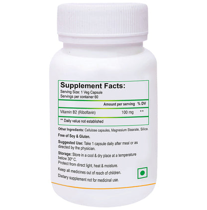 Biotrex Vitamin B2 100mg for Energy, Eye Health, Hair, Skin & Antioxidant Support | Capsule